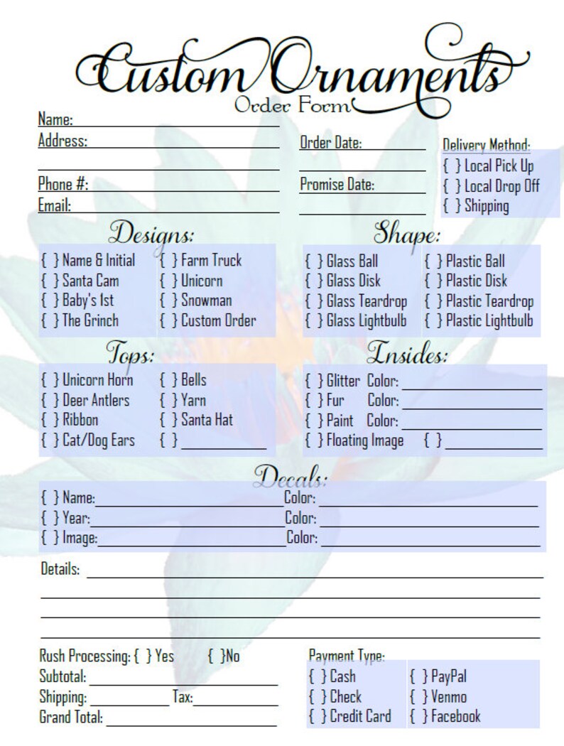 Custom Ornament DIY Editable Order Form Happy Planner sized in PDF image 4