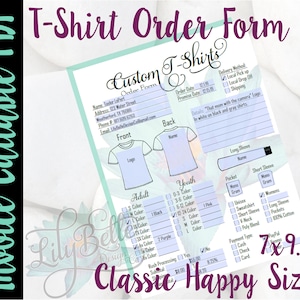 Custom T-Shirt Print Ready Order Form with editable Invoice information for Classic Happy Planners in PDF form