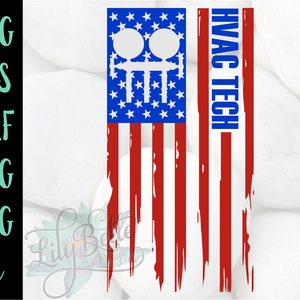 HVAC Tech American Distressed Flag Cricut SVG, Silhouette DXF Cut files!