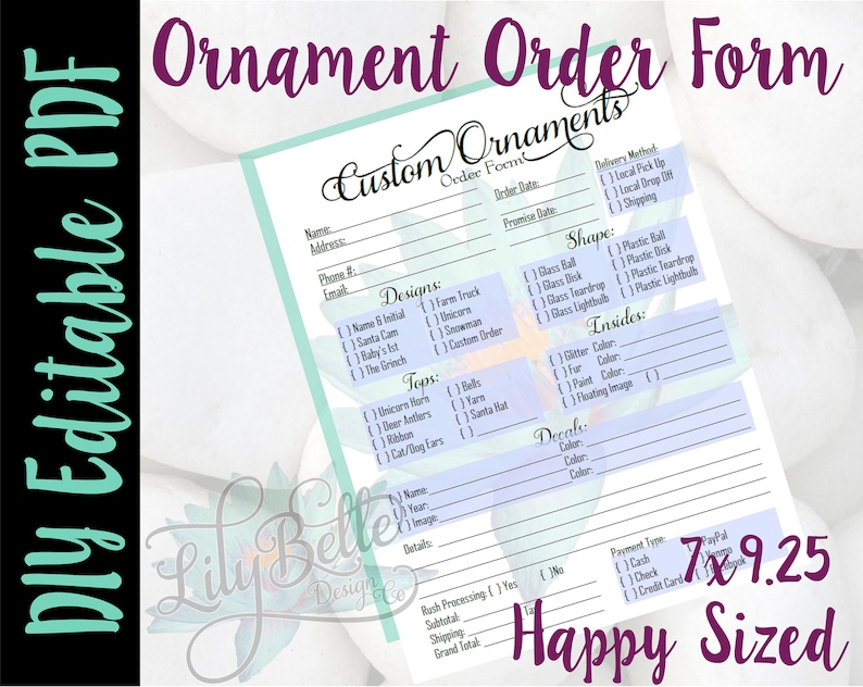 Custom Ornament DIY Editable Order Form Happy Planner sized in PDF image 1