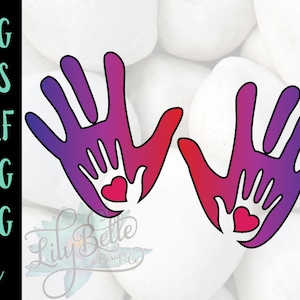 Moeder en baby handafdrukken met offset! SVG digitale download voor Cricut en Silhouette machines!
