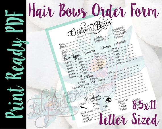 Custom Bows Print Ready Order Form in Letter Sized in PDf form