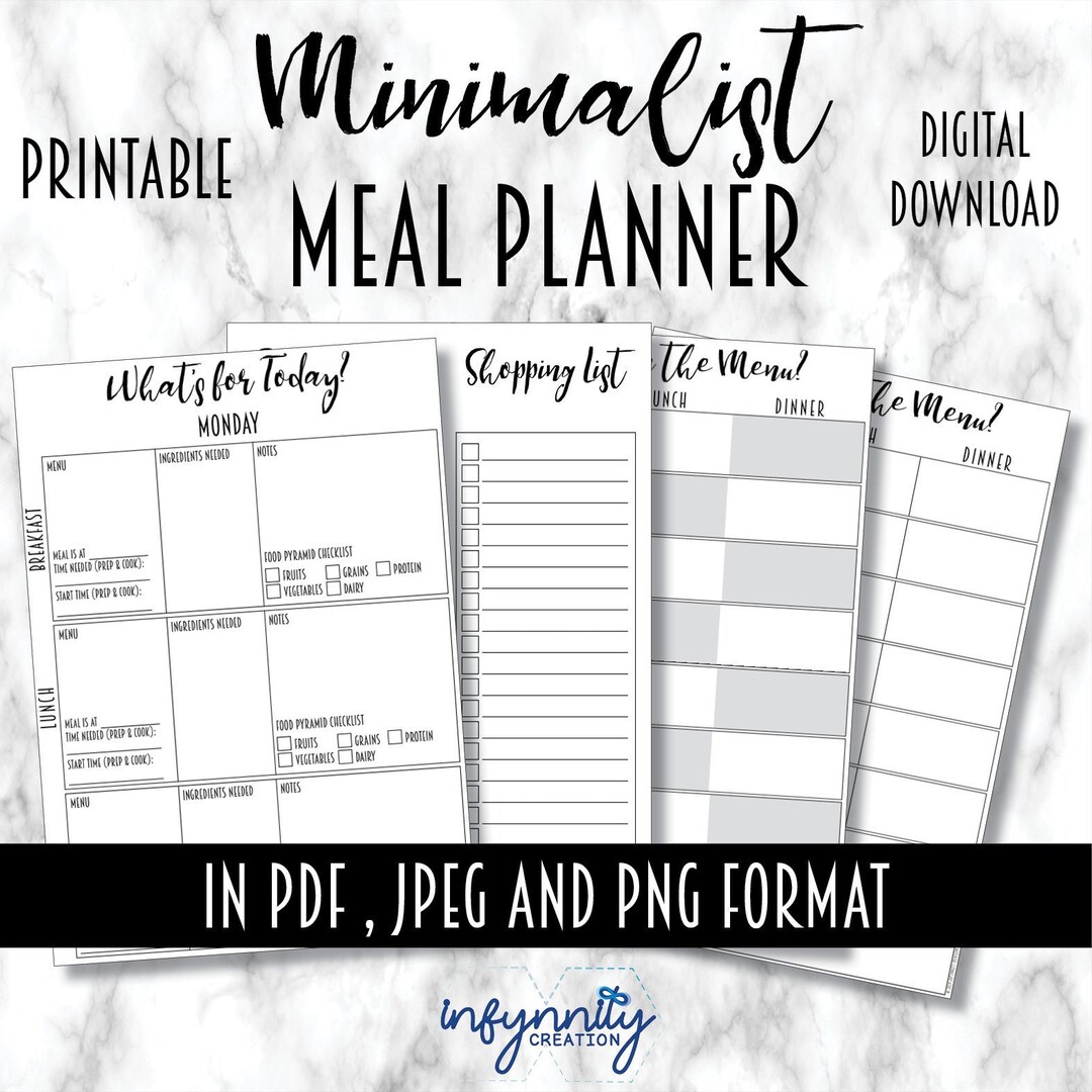 Minimalist Meal Planner Printable Weekly Meal Planner and - Etsy Singapore