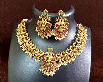 Indian Lakshmi One Gram Gold Necklace 