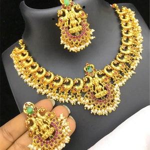 Indian Lakshmi One Gram Gold Necklace Set South Indian Matt - Etsy