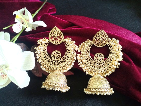 Jhumka Earrings Chandbali Indian Jhumka Indian Earrings | Etsy