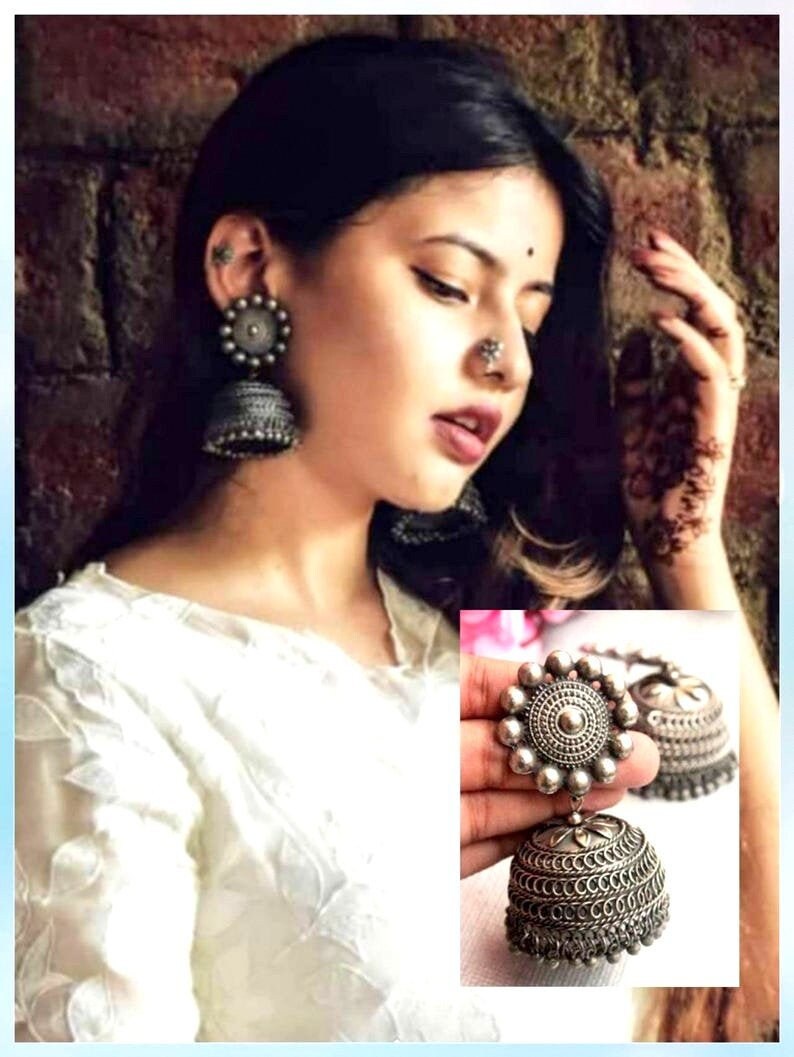 Buy Indian Earrings Jhumka Jadau Gold Plat Big Earrings Tikka /indian Jhumka  Tikka Set/ Punjabi Indian Jewellery/muslim Jhumki Set Online in India - Etsy