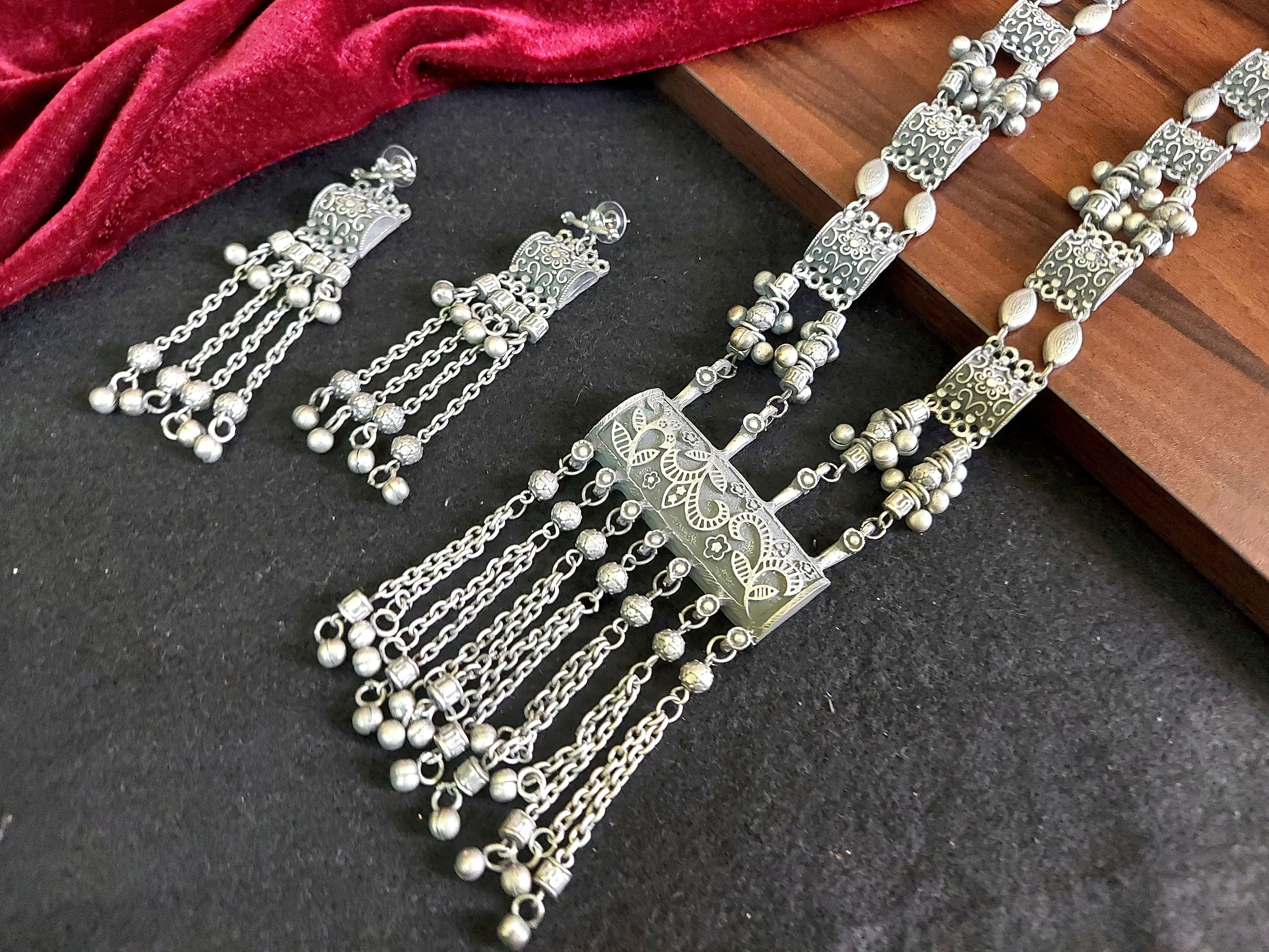 Oxidized Long Necklace Indian Oxidized Jewelry Tribal Etsy