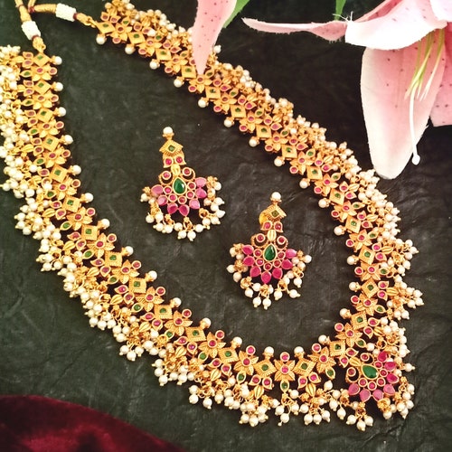 Guttapusalu Necklace Indian Jewelry Set 