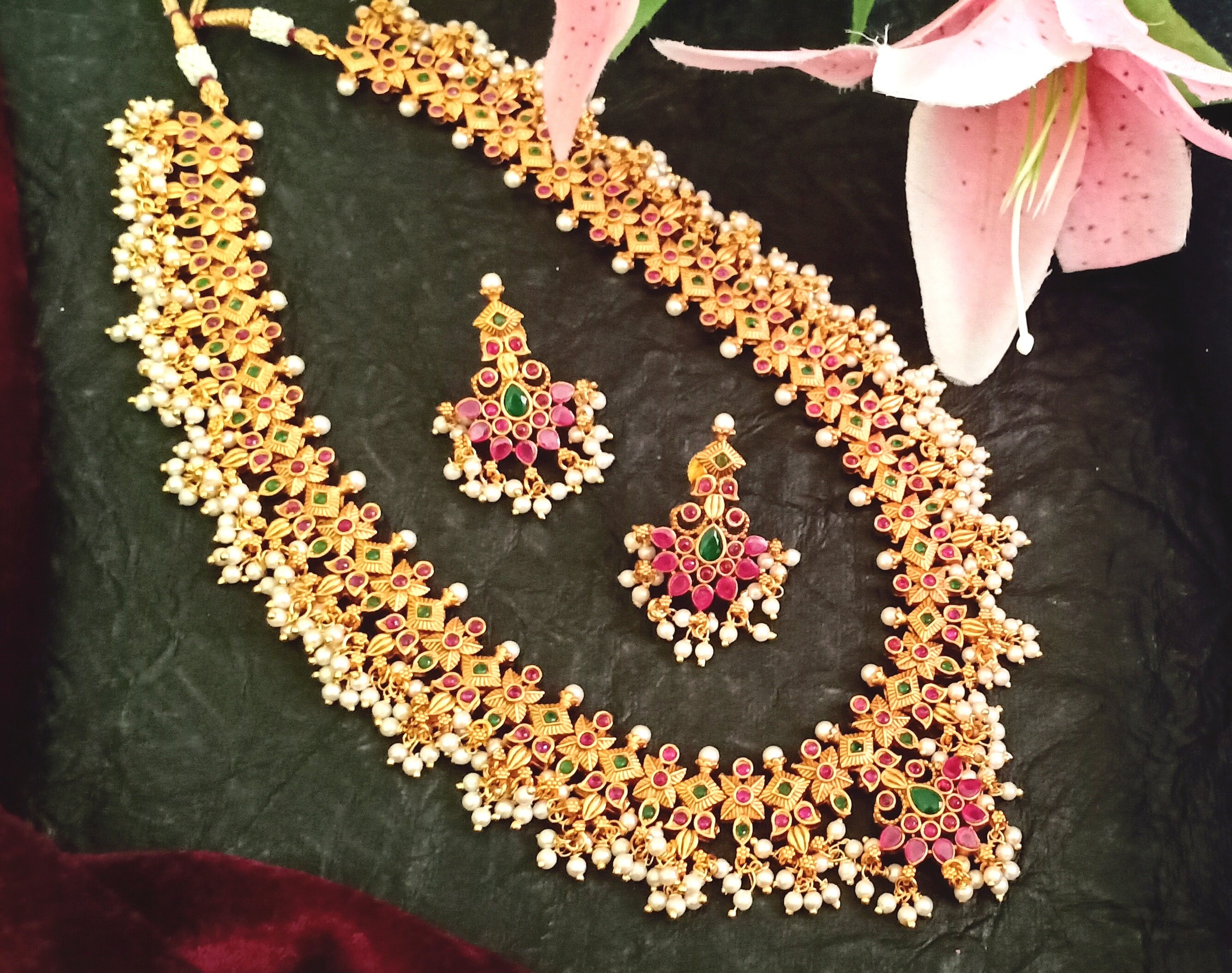 Guttapusalu Necklace Indian Jewelry Set 