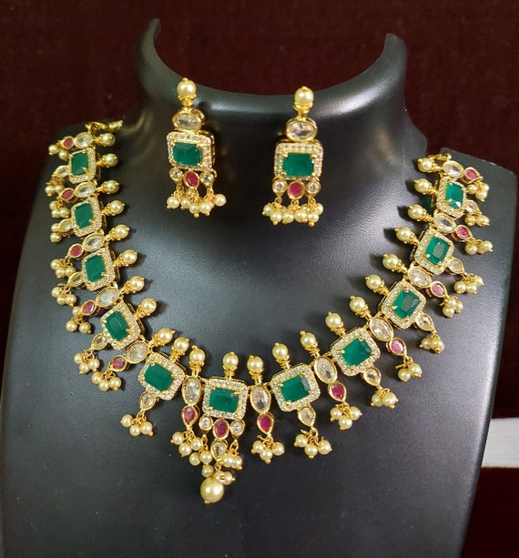 Guttapusalu Necklace CZ AD Ruby Emerald 