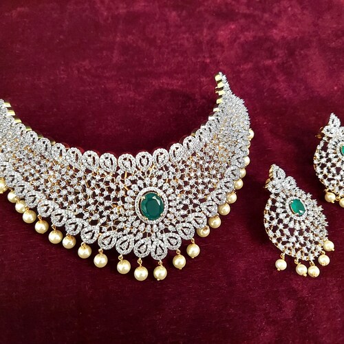 CZ Diamond Choker Necklace \u0026 Earrings 