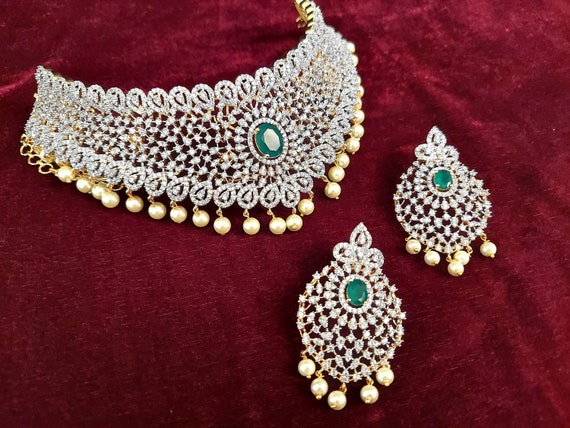 CZ Diamond Choker Indian American 