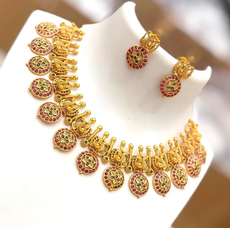 Indian Gold Necklace South Indian Wedding Bridal One Gram Gold Etsy