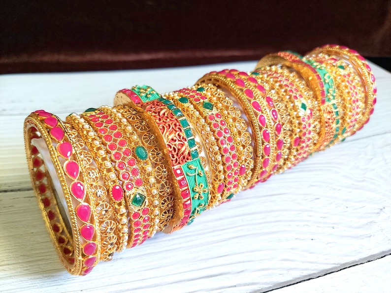 Indian Bangles Bridal Bangle Set Wedding Bollywood Jewelry Set Etsy