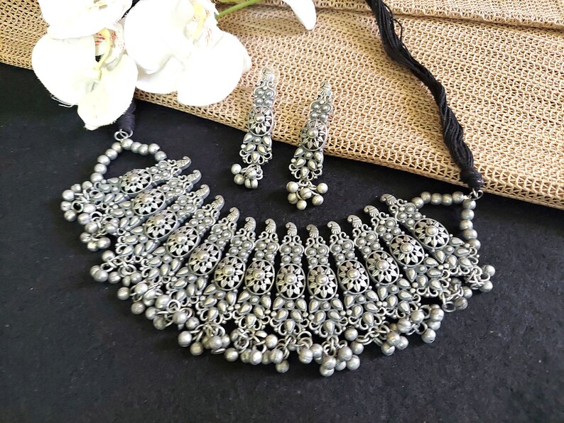 Indian Choker Oxidized Indian Jewelry Indian Necklace Etsy