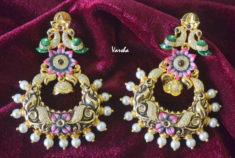 Indian Necklace Earring Set Gold CZ Long Necklace Set Long Necklace Set Peacock Jewelry Indian Bridal Jewelry|Indian Wedding Jewelry