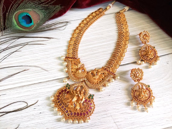 Indian Necklace Set Temple Jewelry 