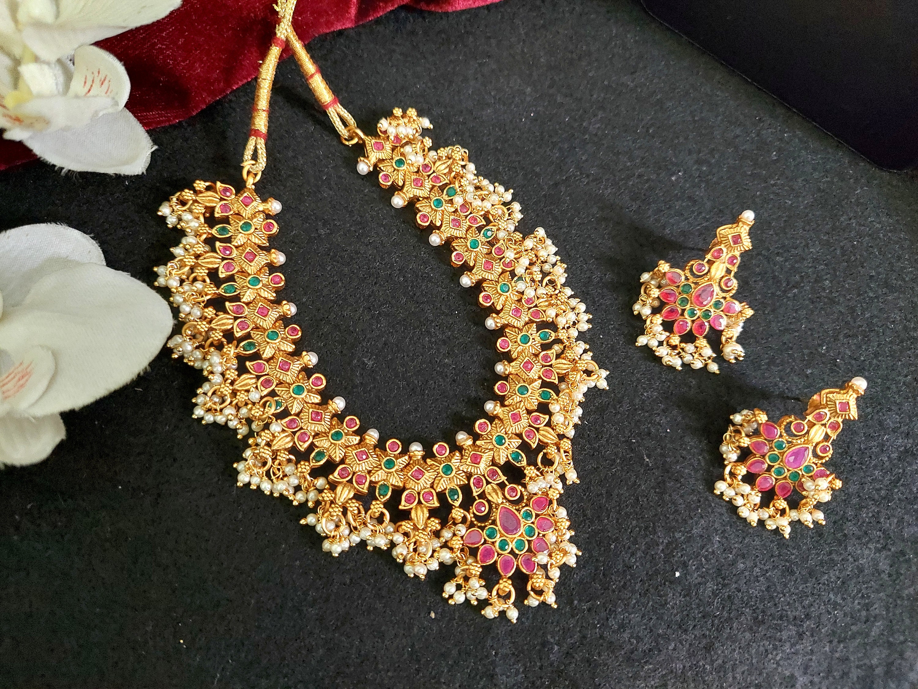 Guttapusalu Necklace Indian Jewelry Set 