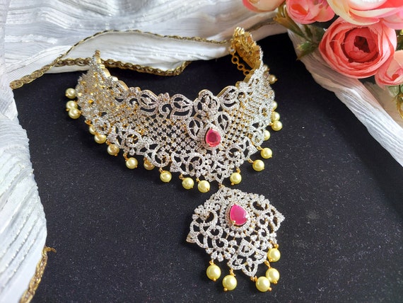 CZ Indian Choker Necklace Wedding 