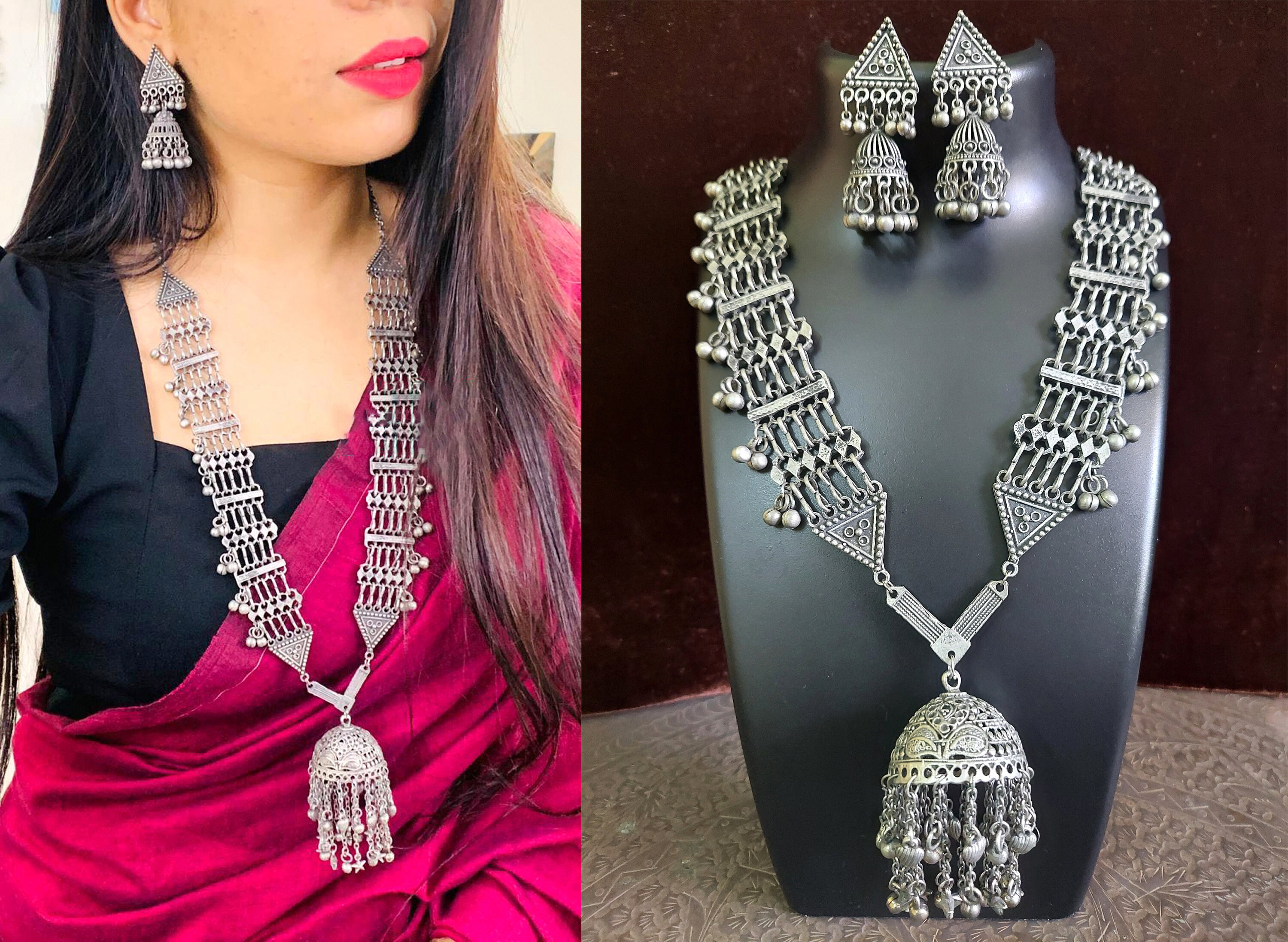 Oxidized Indian Jewelry Long Necklace Boho Jewelry Oxidised Etsy