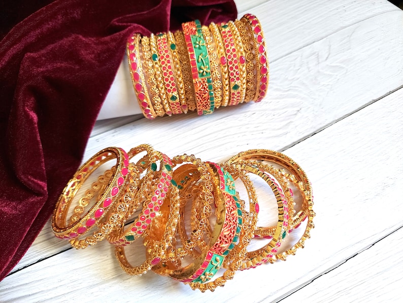 Indian Bangles Bridal Bangle Set Wedding Bollywood Jewelry Set Etsy