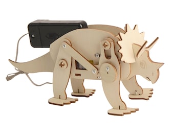 Modelo de robot Triceratops DIY: Dinosaurio caminante de madera para kit STEM