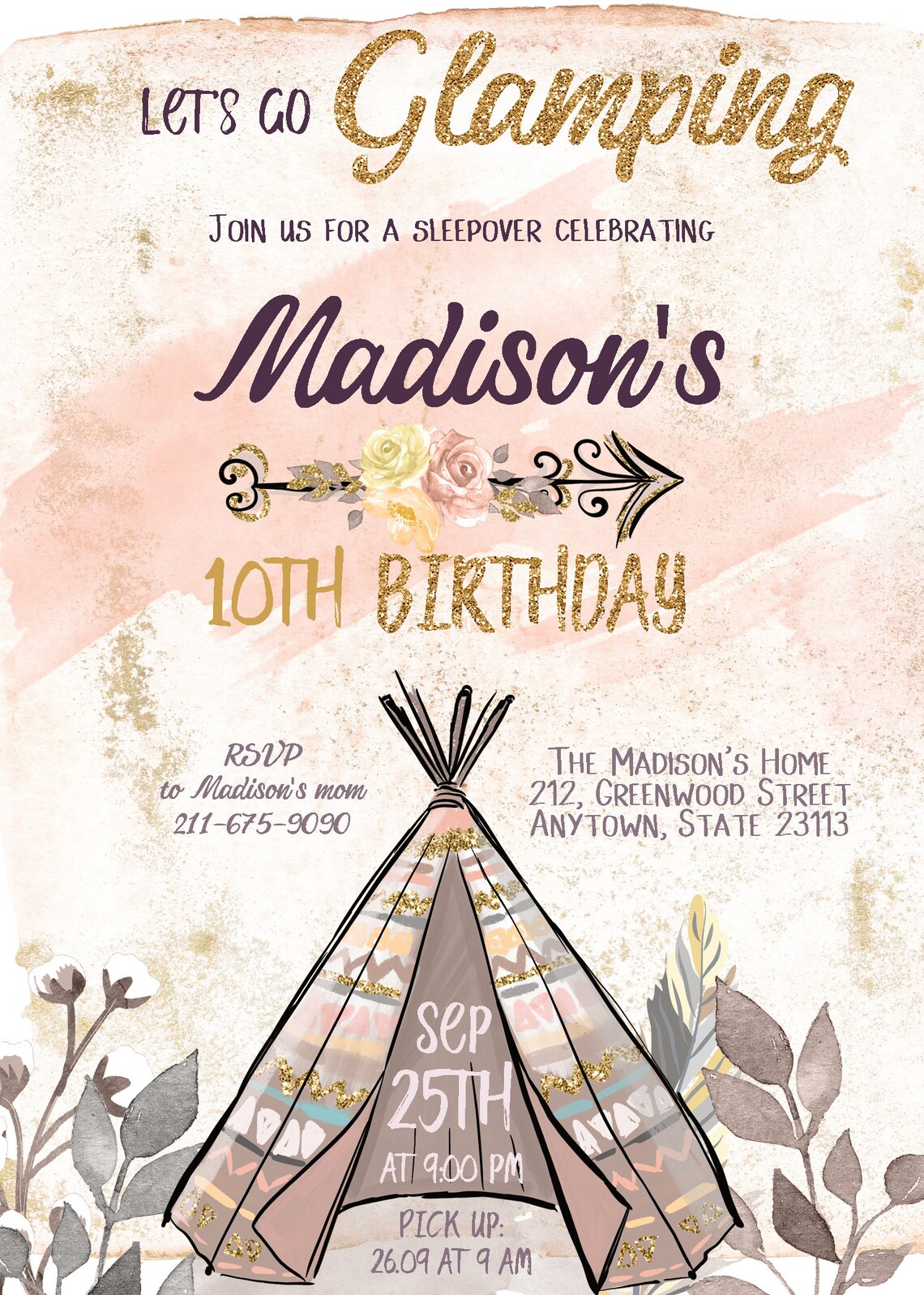 Glamping birthday printables Sleepover invitation Glamping | Etsy
