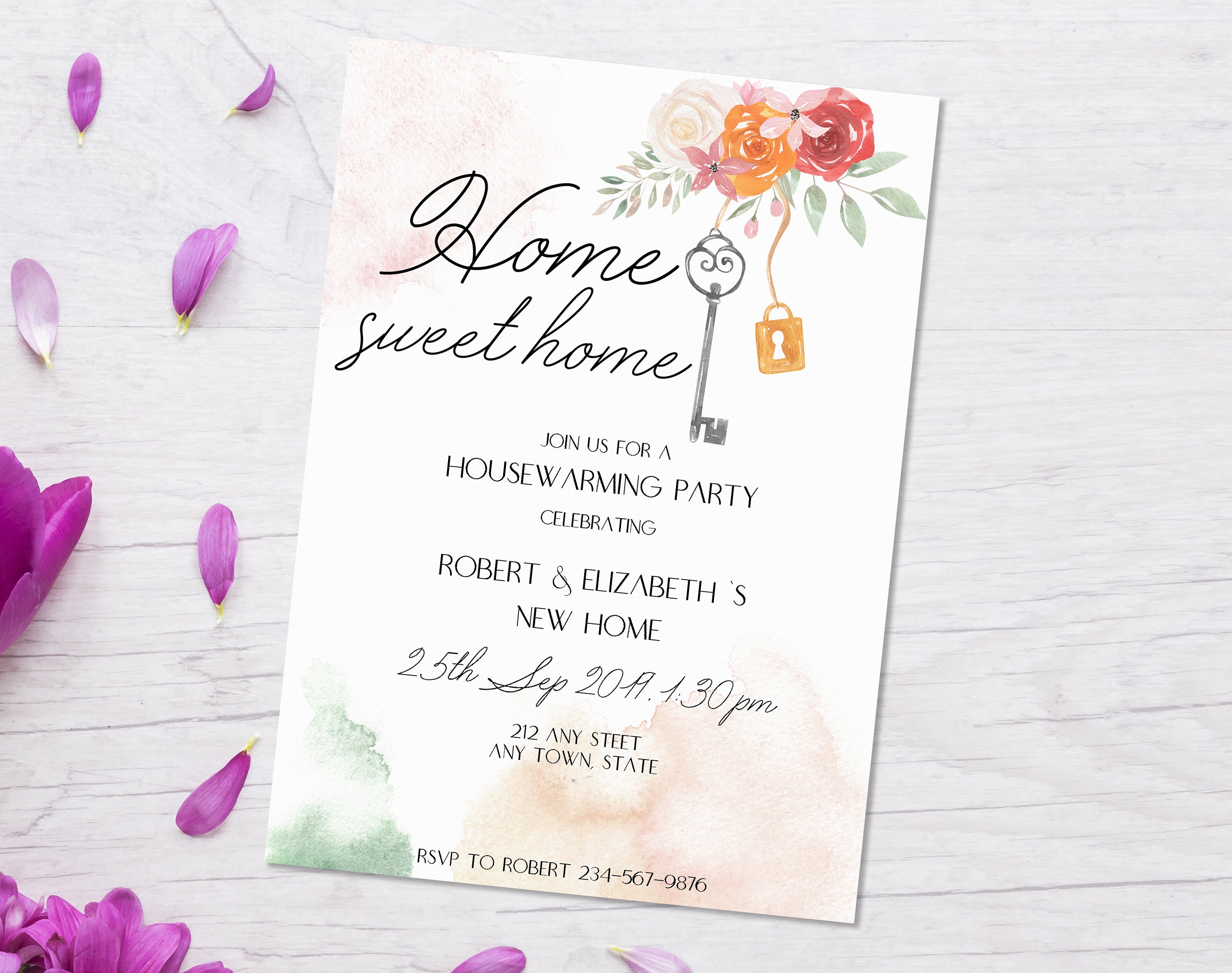 New home invitation Home sweet home invitation Floral house | Etsy