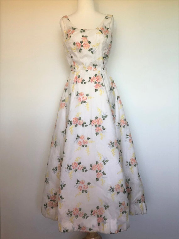 Handmade Vintage 1950's Ball Gown with Floral Embe