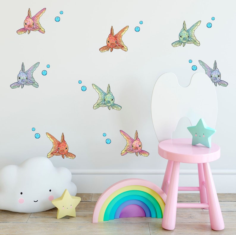 removable decal Goldfish wall sticker nursery decor watercolour decal sticker set fabric wall decal fish decal kids wall sticker