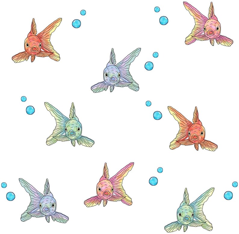 removable decal Goldfish wall sticker nursery decor watercolour decal sticker set fabric wall decal fish decal kids wall sticker