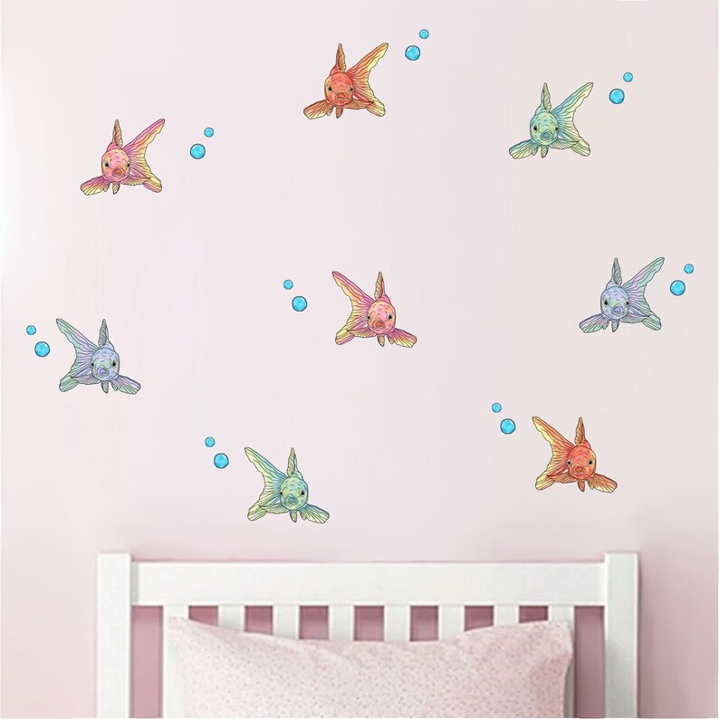 removable decal Goldfish wall sticker nursery decor watercolour decal sticker set fabric wall decal fish decal kids wall sticker