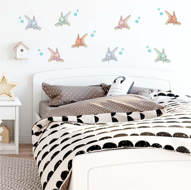 removable decal Goldfish wall sticker nursery decor watercolour decal sticker set fabric wall decal fish decal kids wall sticker