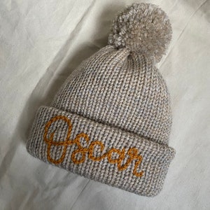 Personalised chunky Knitted baby beanie pom pom hat