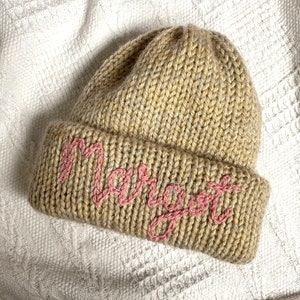 Reversible personalised chunky Knitted baby beanie hat