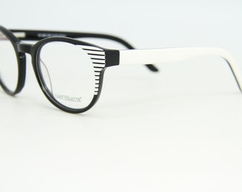 CHEZ COLETTE 3855 995 Lunettes de vue rondes noires et blanches pour femmes Monture optique 18-8