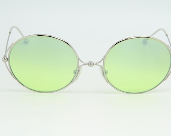 COURREGES PARIS AC020 Metal Oval Women Sunglasses Yellow Flash Made In Italy Lens 20-4