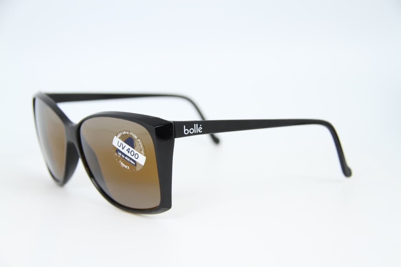 Lunettes De Soleil Vintage Bolle Diana - Monture Noire PC, Verres Marron Polycarbonate - Neuf Sans étiquettes - Fabriqué En France