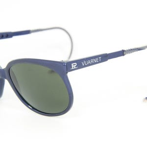 Vintage 1980&#39;s Vuarnet 002 Blue Metal Cable Hook Glacier Sunglasses PX3000 Mineral Gray lens