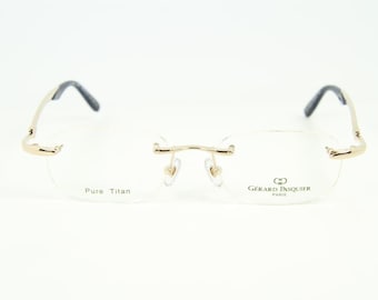 Gerard Pasquier GP 323 Gold Plated Titanium Eyeglasses Frame Pearly Blue Rimless Arms Frasnce Handmade