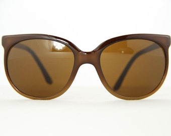 Vintage 1980 Vuarnet 002 Shiny Brown Katzenaugen-Sonnenbrille PX5000 Dunkelbraune Minerallinse