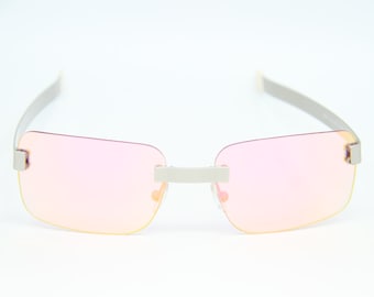COURREGES PARIS AC015 Metal Square Women Gray Sunglasses Pink Flash Lens Made In Italy 20-1