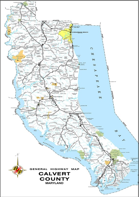 Calvert County Map With Cities Calvert County Highway Map 2013 Maryland Area Usa Birds Eye | Etsy España