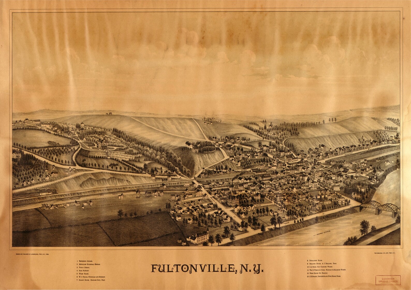Fultonville 1889 New York Area USA Downtown District Birds Eye Etsy