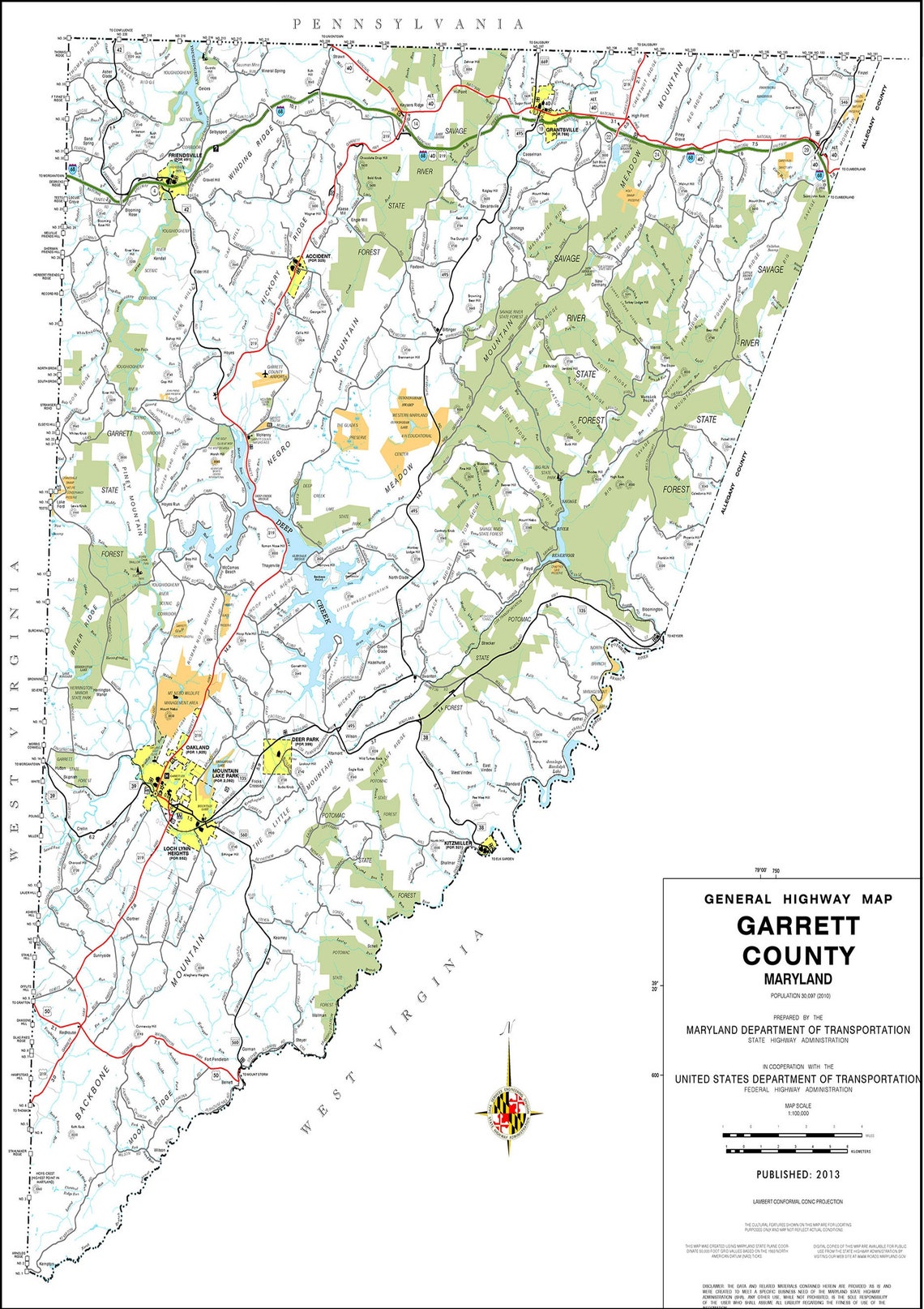 Garrett County Highway Map 2013 Maryland Area USA Birds Eye  Etsy