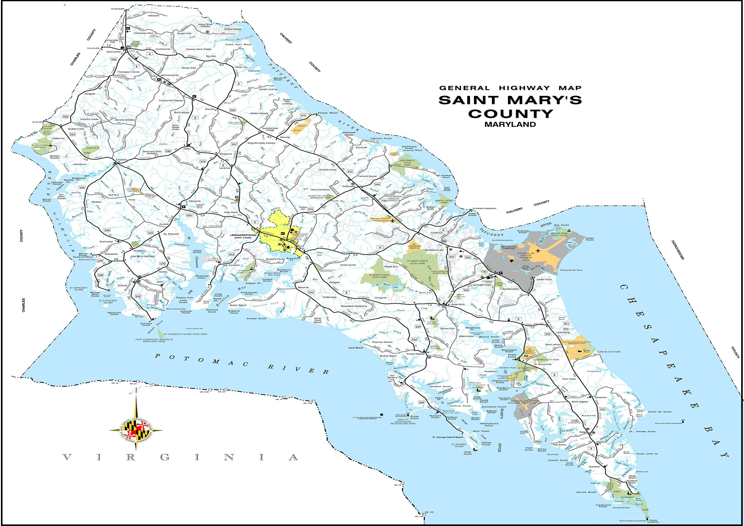 St Marys County Highway Map 2013 Maryland Area USA Birds Eye Etsy