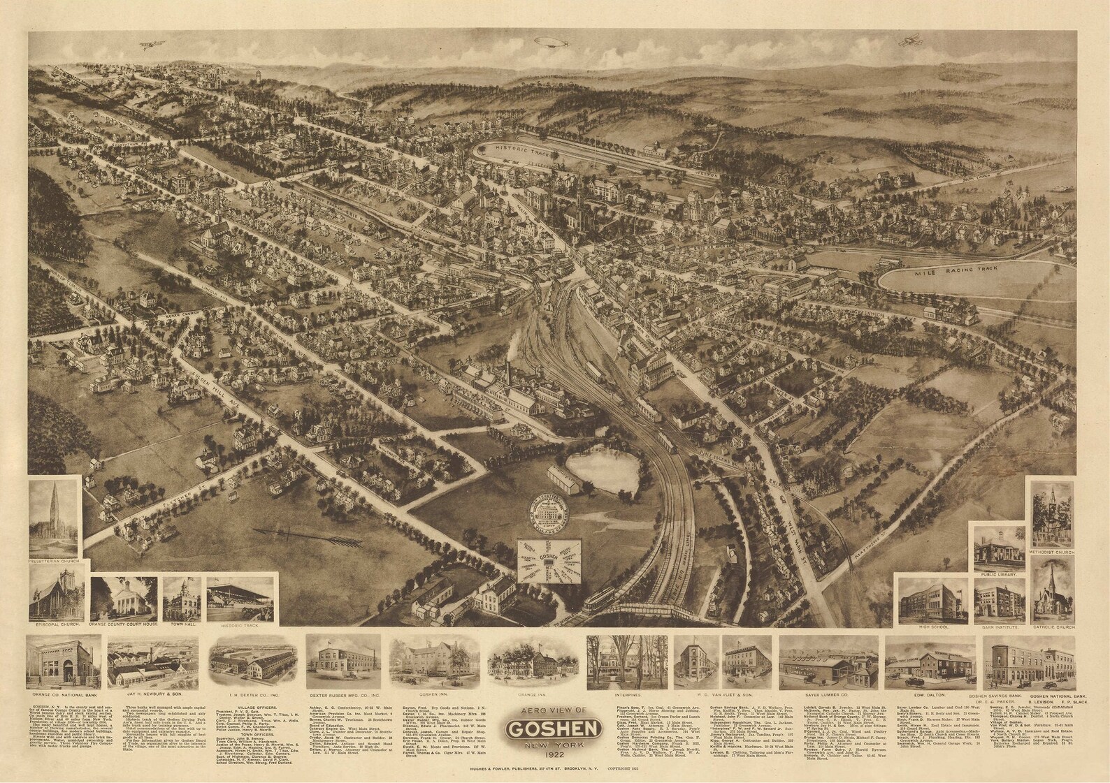 Goshen 1922 New York Area USA Downtown District Birds Eye View Etsy