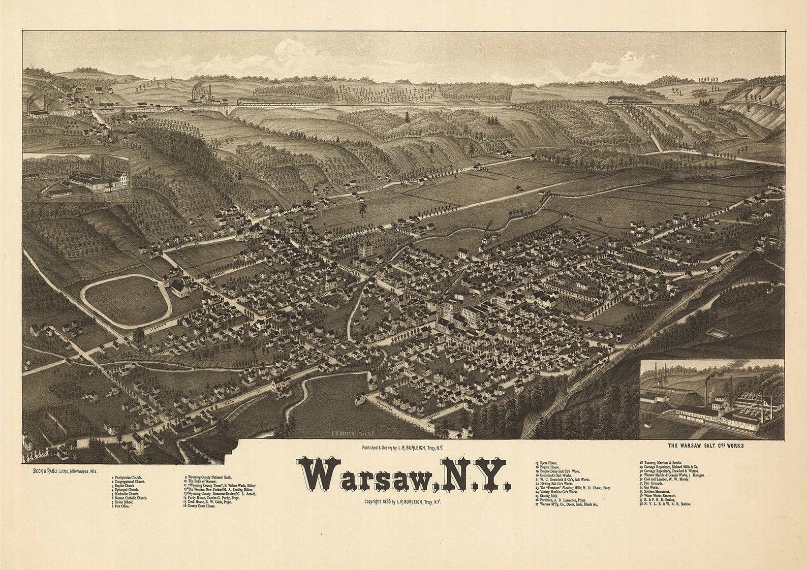 Warsaw 1885 New York Area USA Downtown District Birds Eye View Etsy