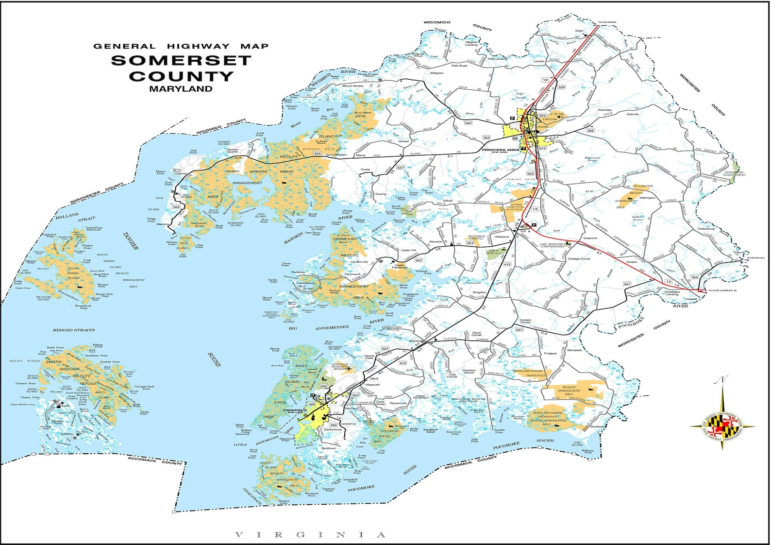 Somerset County Highway Map 2013 Maryland Area USA Birds Eye Etsy